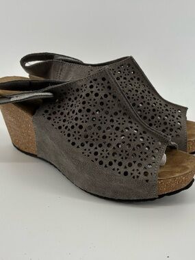 A. Giannetti Gray Perforated Suede Wedge Clog sandals